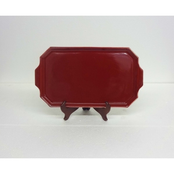 Rustic Oxblood Rectangular Porcelain Tray with stand