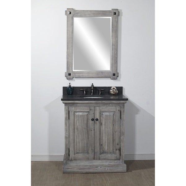 31"Rustic Solid Fir Single Sink Vanity in Grey Driftwood Finish with Limestone Top-No Faucet