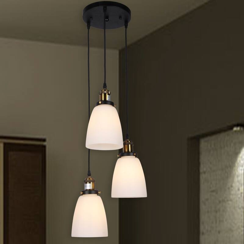 Patricia 3-Light Chandelier Transluscent White Glass Shades includes Edison Bulbs