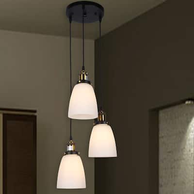 Patricia 3-Light Chandelier Transluscent White Glass Shades includes Edison Bulbs
