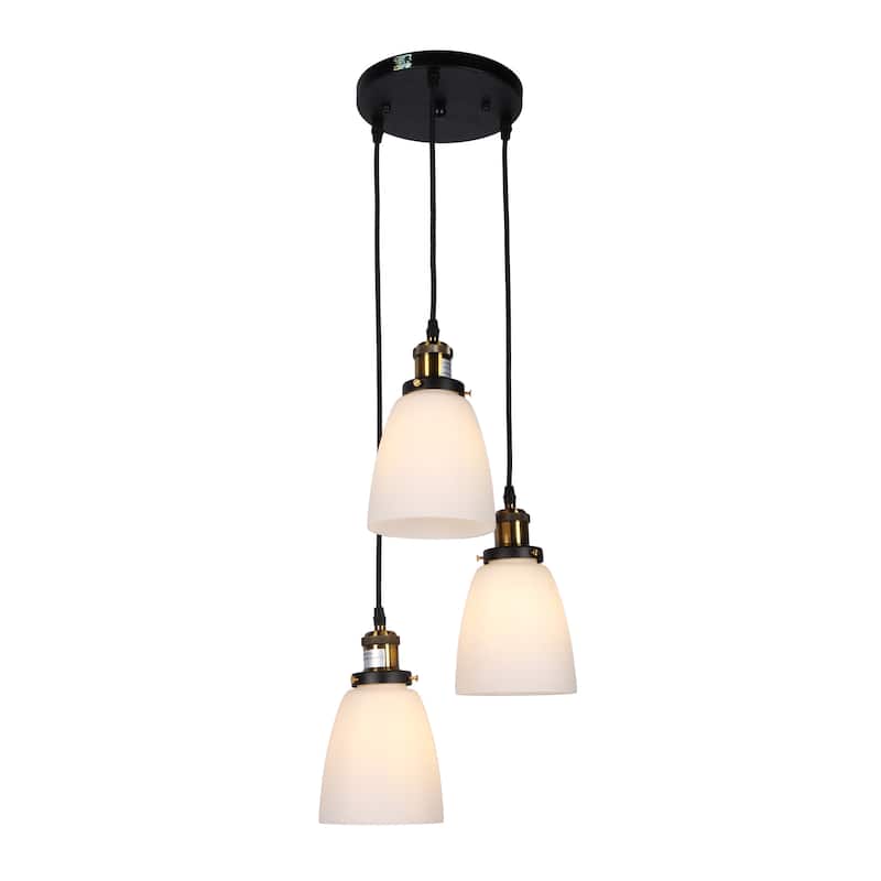Patricia 3-Light Chandelier Transluscent White Glass Shades includes Edison Bulbs