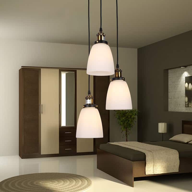Patricia 3-Light Chandelier Transluscent White Glass Shades includes Edison Bulbs