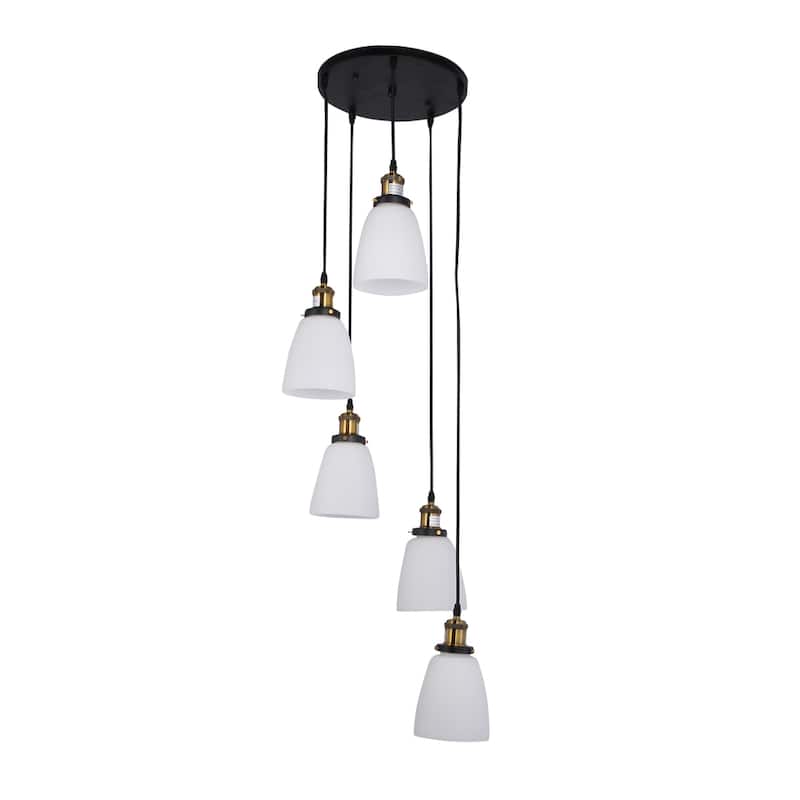 Krisha 5-light Chandelier with Transluscsent White Glass Shades includes Edison Bulbs