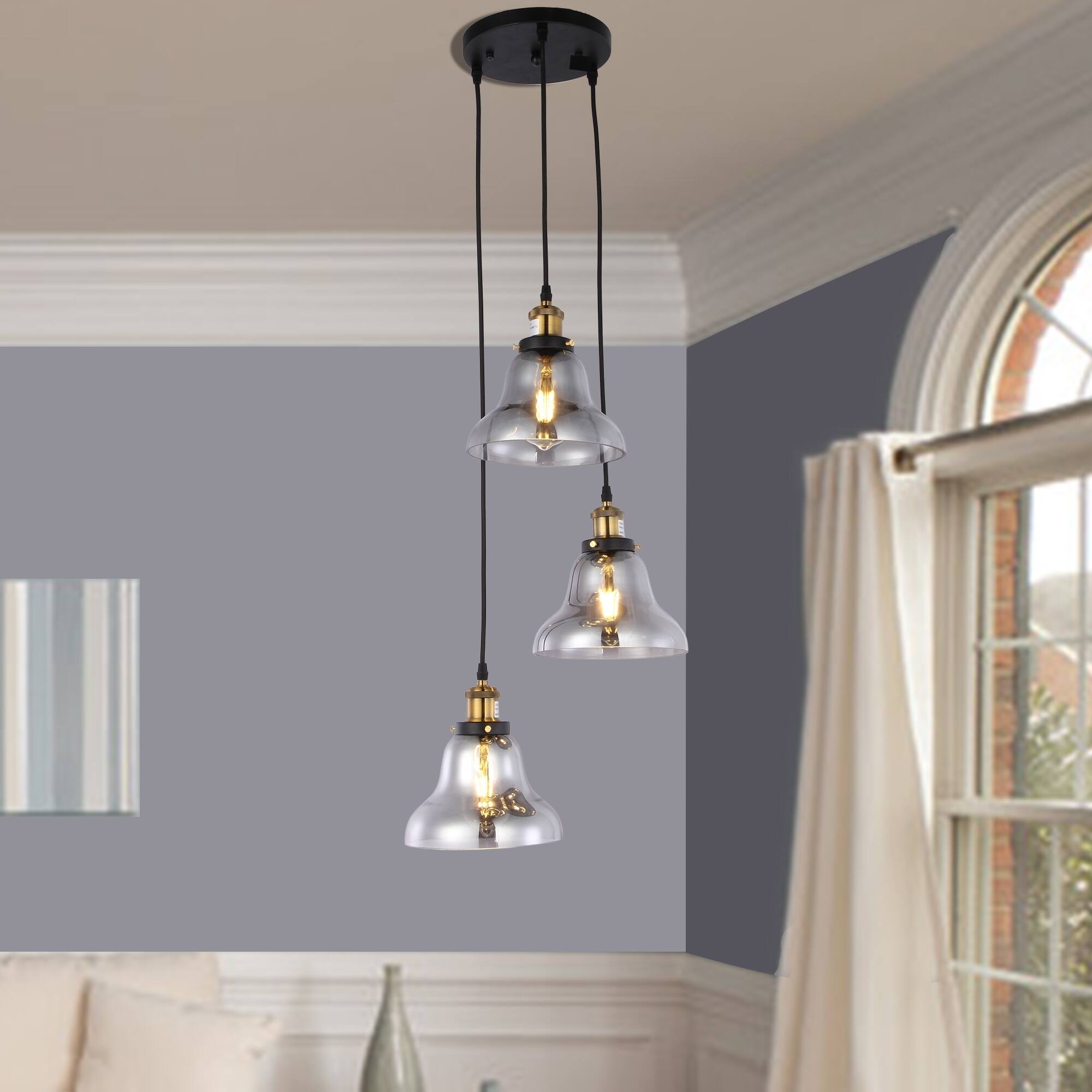 Candice 3-light Chandelier with Smoked Glass Shades includes Edison Bulbs (3-light Chandelier with Smoked Glass Shades) - Chandeliers For Bedrooms by Overstock.com