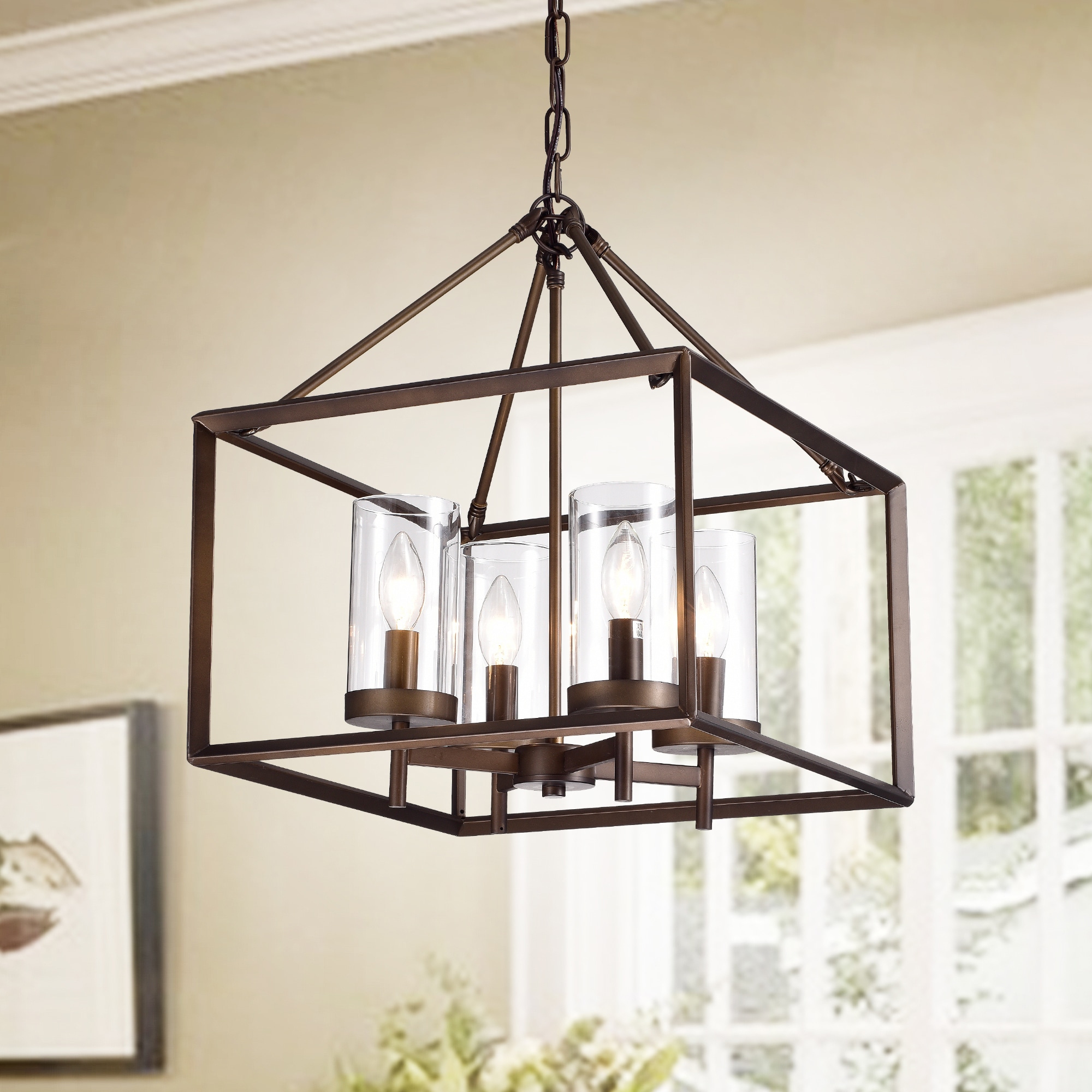 Warehouse of Tiffany Esich Antique Bronze 4-light Pendant with Glass Shades