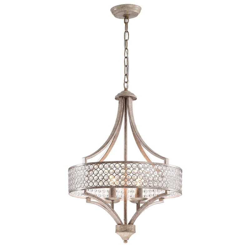 Fleuver Weathered Brown Metal 4-Light Chandelier with Crystal Shade