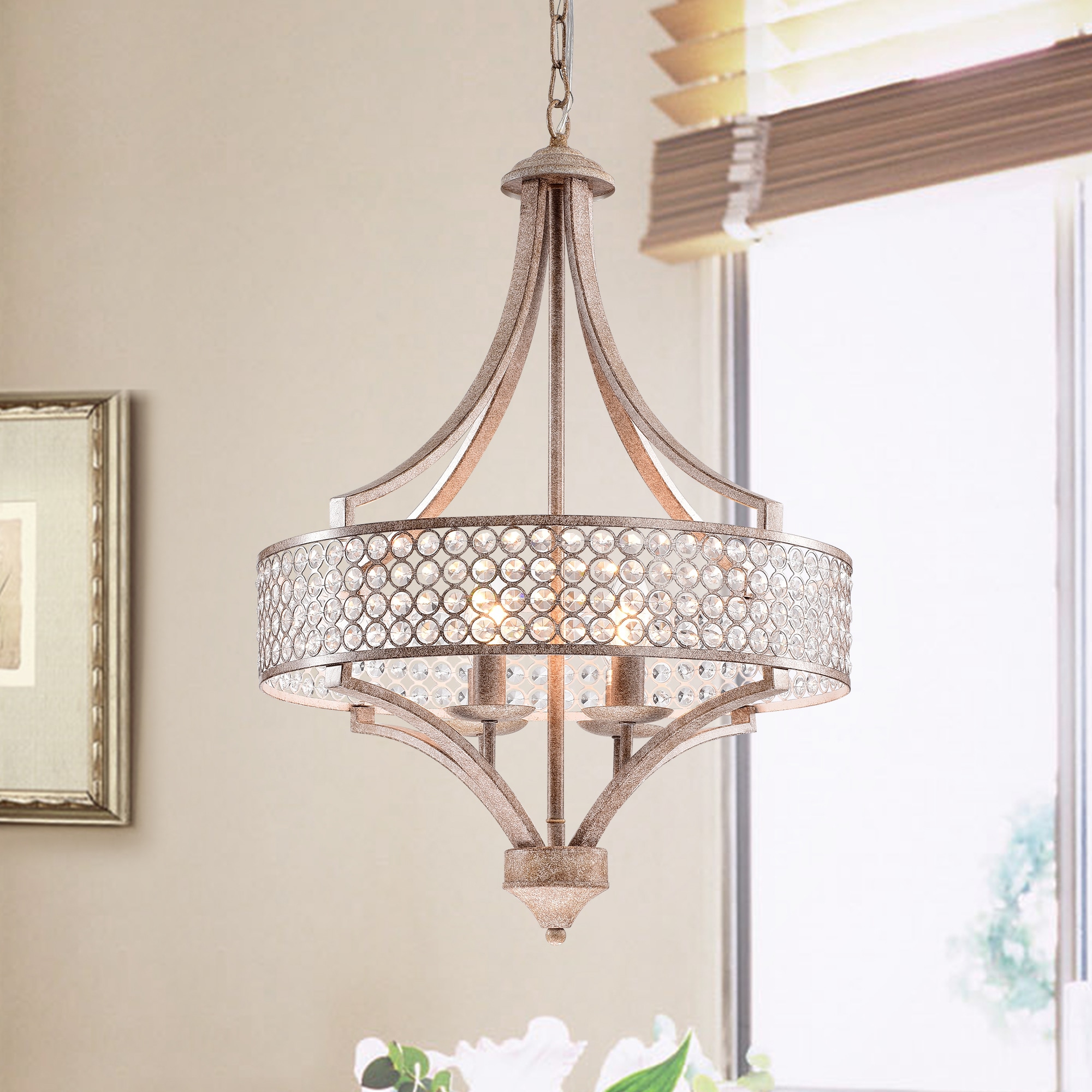 Fleuver Weathered Brown 4-Light Metal Chandelier with Crystal Shade (Weathered Brown 4-Light Chandelier with Crystal) - Chandeliers For Bedrooms by Overstock.com