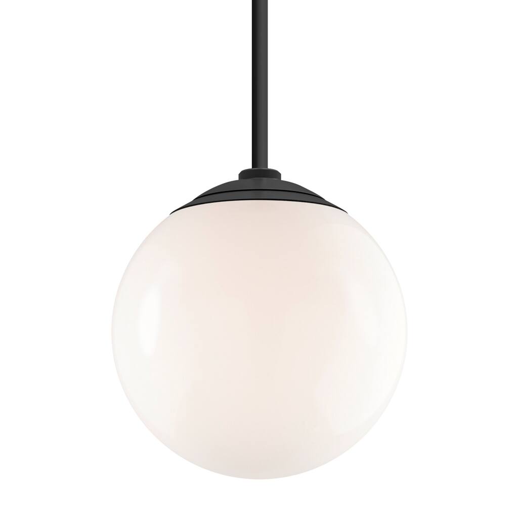 Troy RLM Lighting Globe Gloss Black 24-inch Stem Pendant, White 16-inch Shade