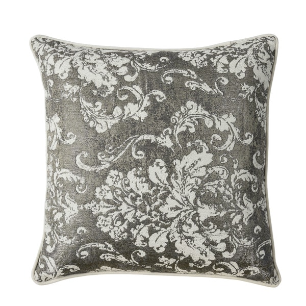 Contemporary Grey Throw Pillows Set of 2 Cream Silver Floral Paisley Bohemian Eclectic Patterned Transitional Polyester Two Embroidered Removable Cover