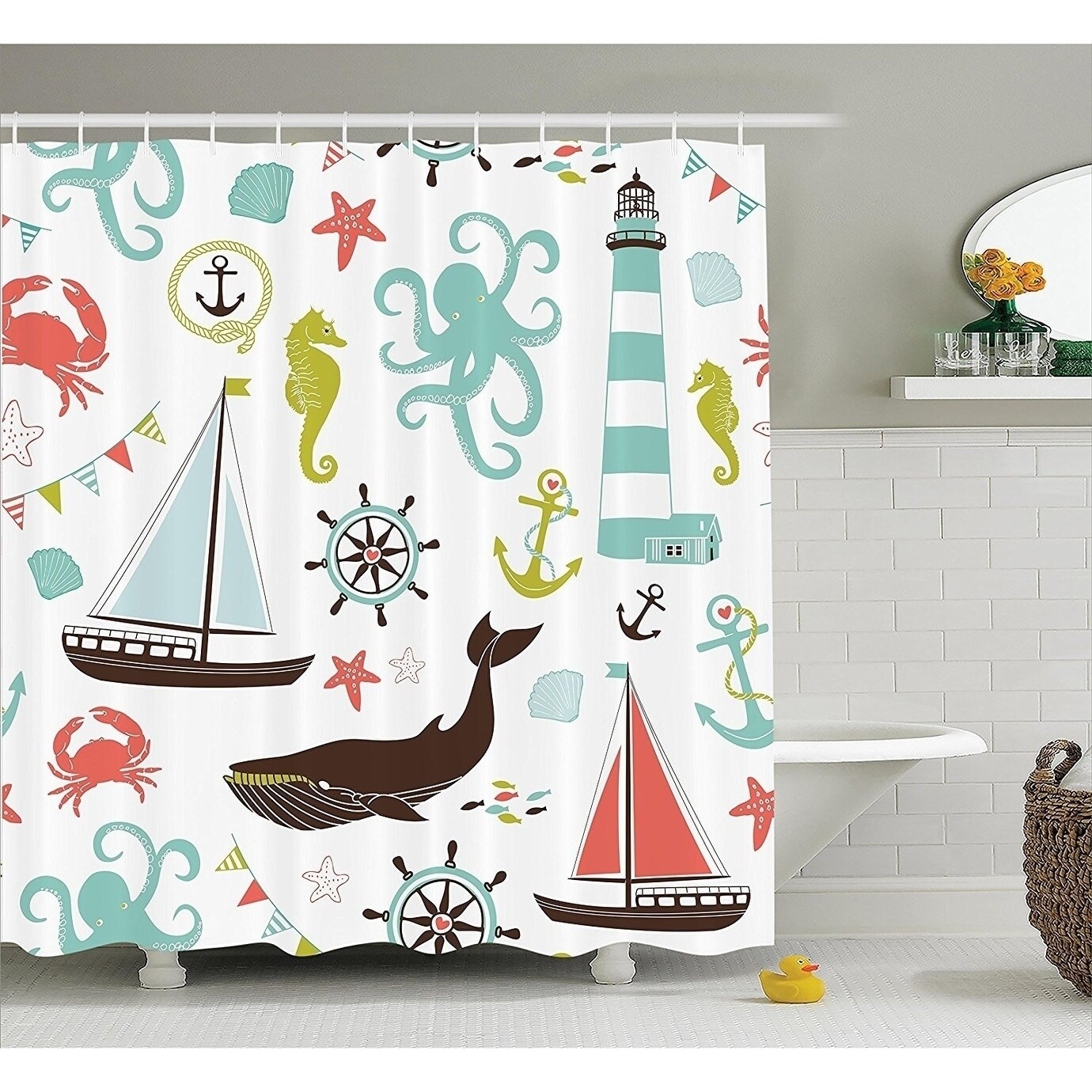 Shop Fabric Shower Rope And Anchor Octopus Crab Marine Bathroom