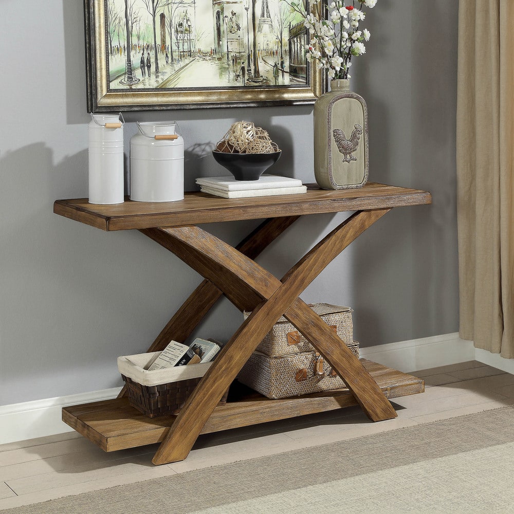 Vown Rustic Oak 48-inch Solid Wood 1-Shelf Sofa Table by Furniture of America