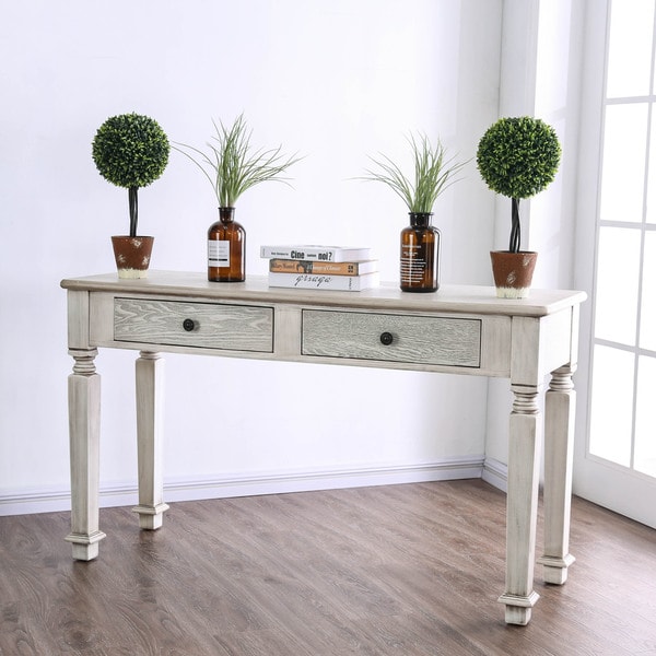 Shop Furniture of America Joby Country White Solid Wood 2-drawer Sofa Table - On Sale ...