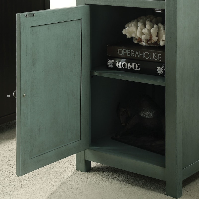 Kae Vintage 18-inch Solid Wood 1-Drawer Side Table by Furniture of America - Antique Teal