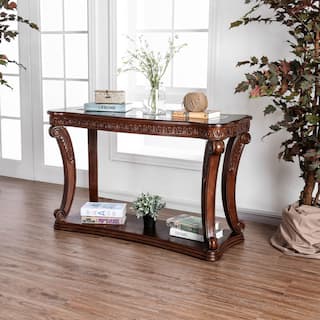 Derg Traditional Dark Oak 48-inch Glass Top Insert 1-Shelf Sofa Table by Furniture of America