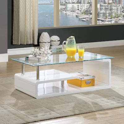 Rost Contemporary White 47-inch Glass Top 2-Shelf Coffee Table by Furniture of America