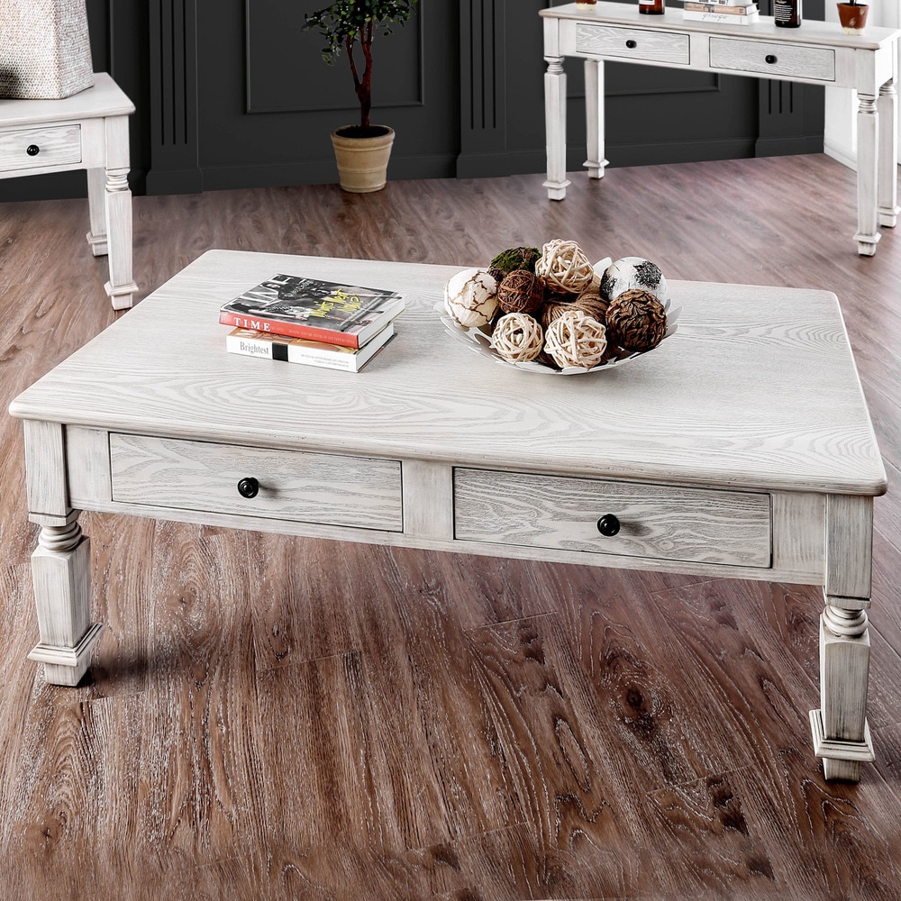 Furniture Of America Joby Rustic White Solid Wood Coffee Table Overstock 20300927