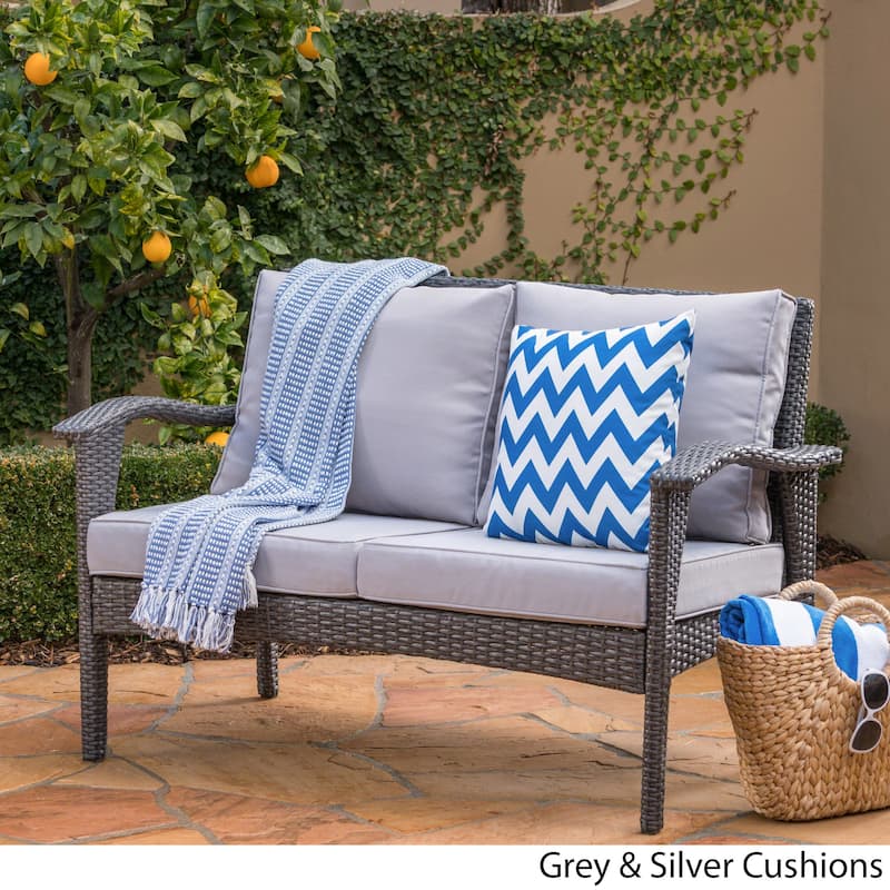 Honolulu Outdoor Wicker Loveseat with Cushions by Christopher Knight Home - Grey