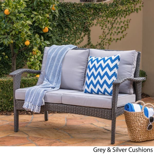 Honolulu Outdoor Wicker Loveseat with Cushions by Christopher Knight