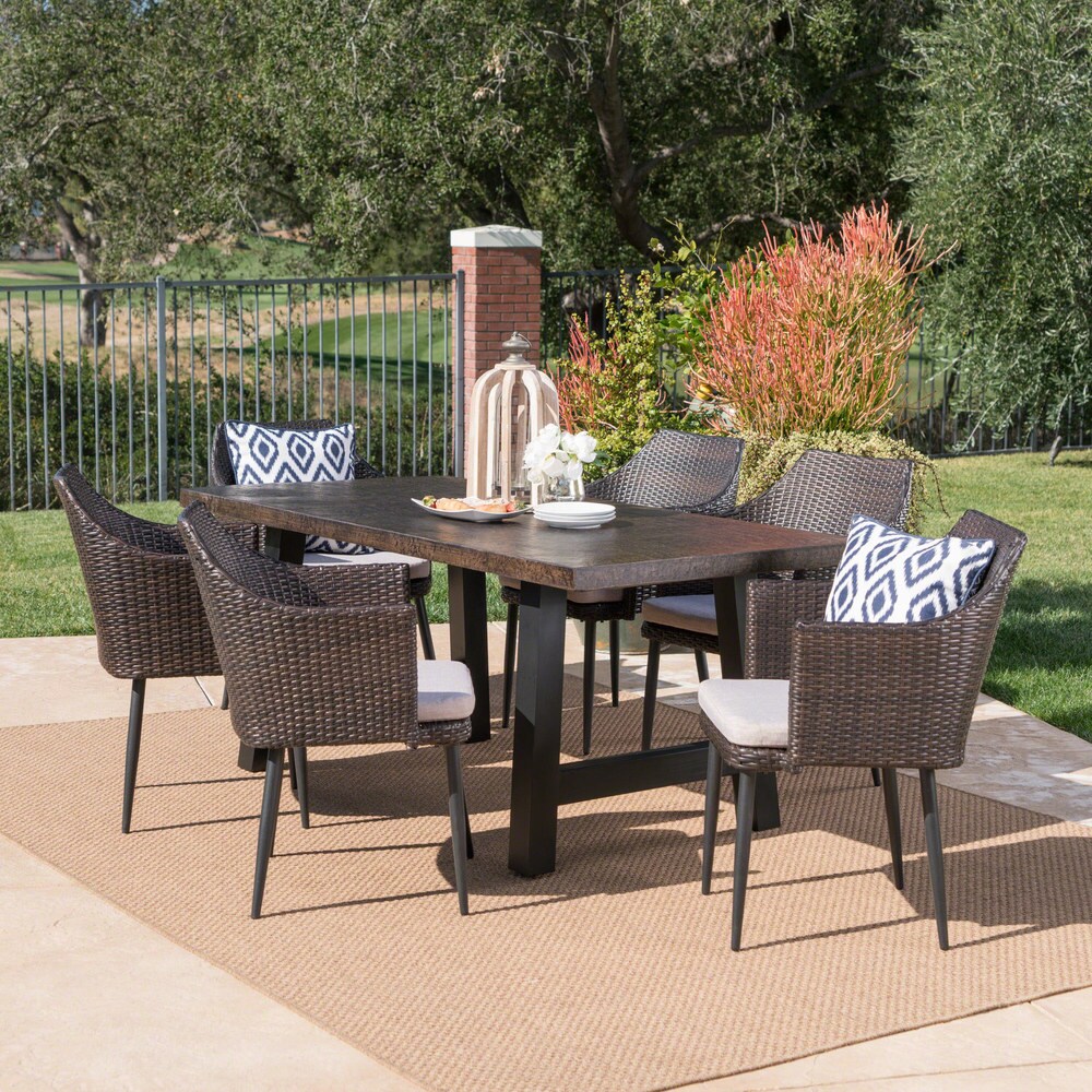 christopher knight home abbott outdoor 7 piece wicker dining set