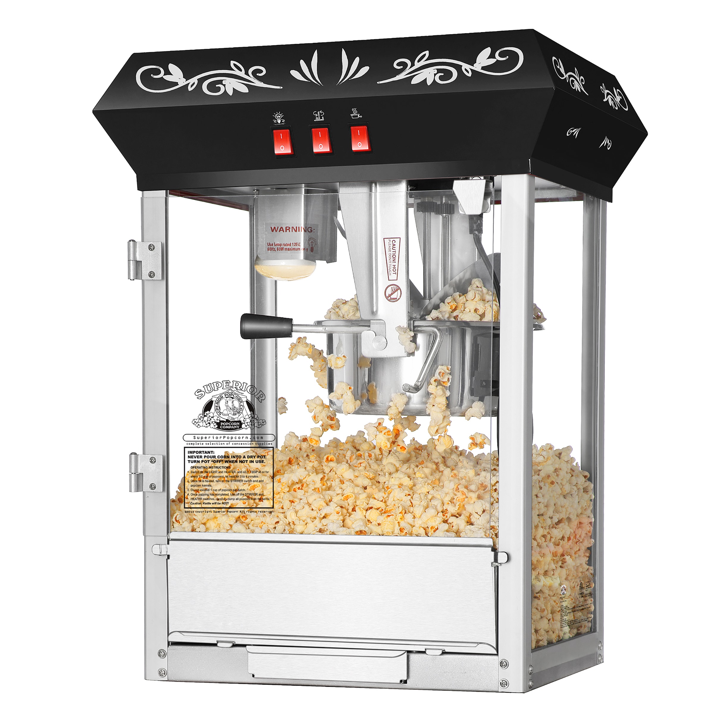 Commercial Popcorn Machine with 8 oz. Kettle, Black - Olde Midway