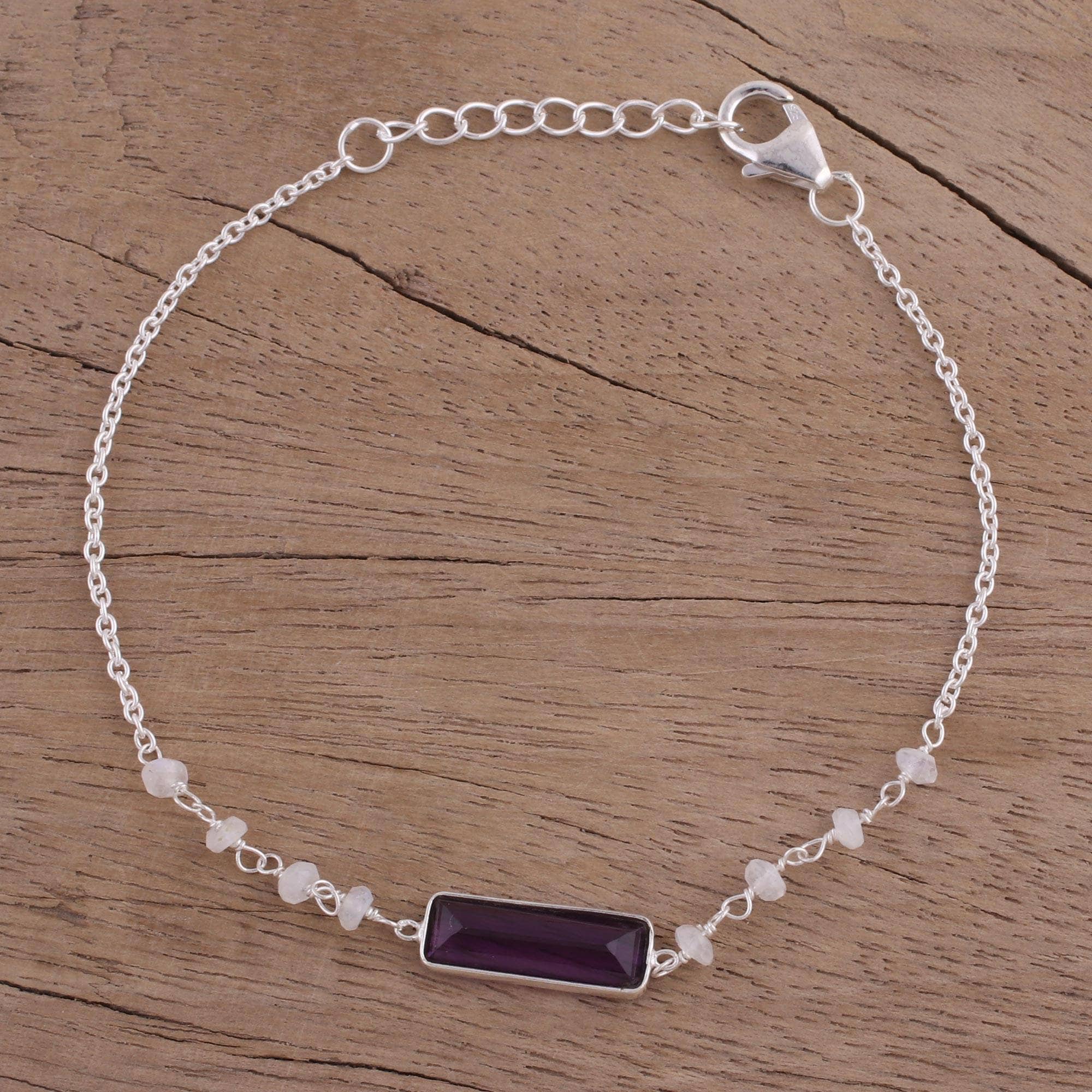 Handmade Sterling Silver Magical Prism Amethyst Rainbow Moonstone Bracelet India Handmade Sterling Silver Magical Prism Amethyst Rainbow Moonstone Bracelet India