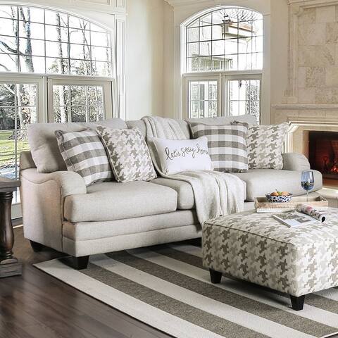 Furniture of America Zito Farmhouse Grey Linen Fabric Padded Sofa