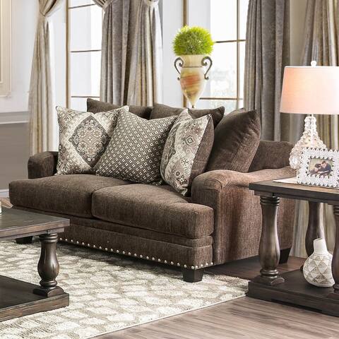 Furniture of America Vizi Traditional Chenille Upholstered Loveseat