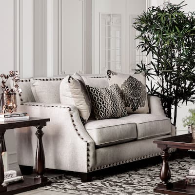 Zack Contemporary Chenille Nailhead Loveseat by Furniture of America