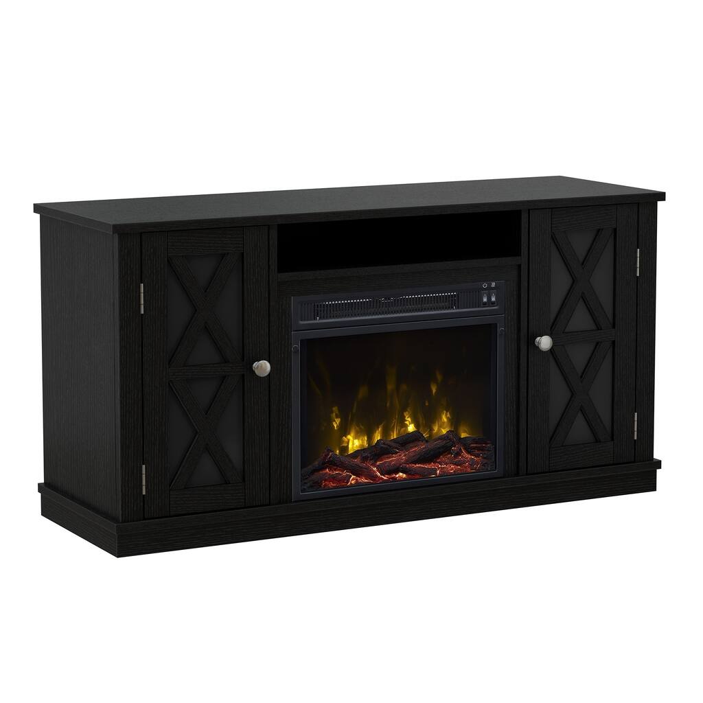 Bayport TV Stand for TVs up to 55" with Electric Fireplace, Black