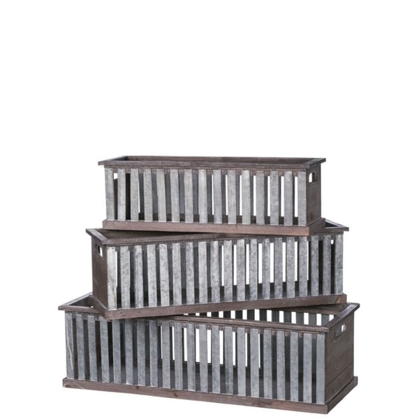 Slotted Crate Square Decorative Planters - Set of 3