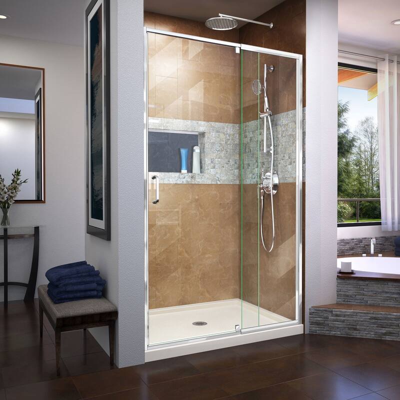 DreamLine Flex 36 in. D x 48 in. W x 74 3/4 in. H Pivot Shower Door and Shower Base Kit - 36" x 48"