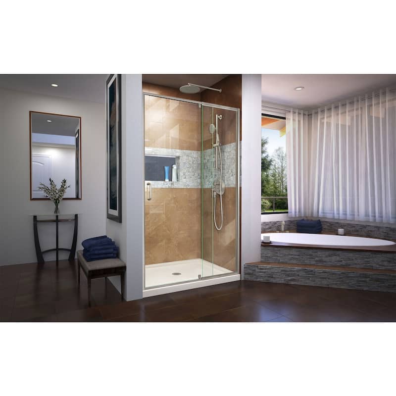DreamLine Flex 36 in. D x 48 in. W x 74 3/4 in. H Pivot Shower Door and Shower Base Kit - 36" x 48"
