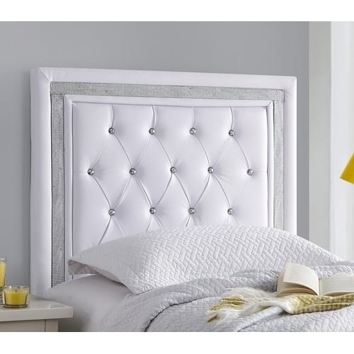 Tavira Allure® Twin/TXL College Headboard - White with Silver Crystal Border by DormCo