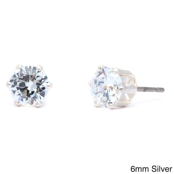 CS-DB Silver Trendy Bridal Round Teardrop Red Cubic Zirconia Dinner Party Stud Charm Earrings