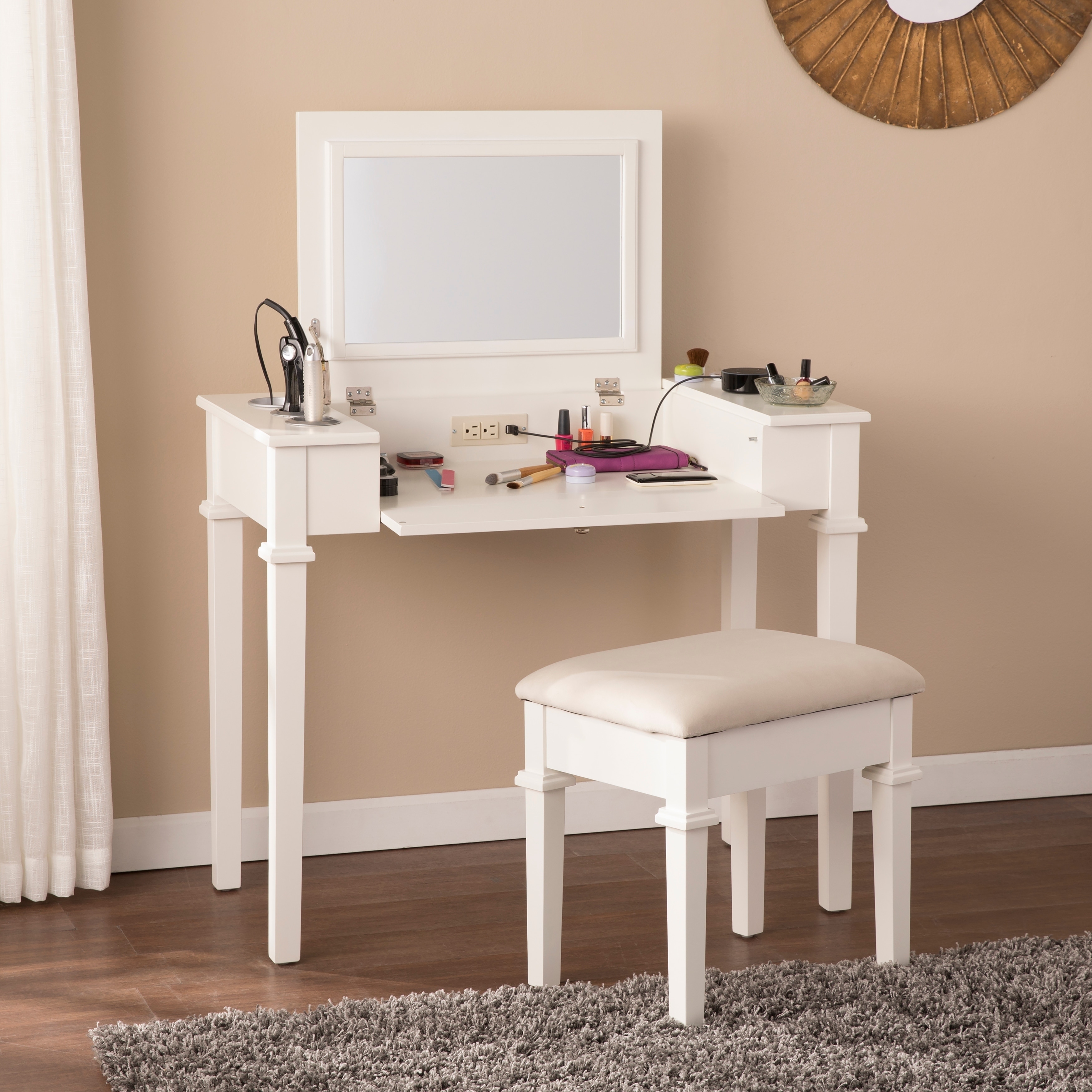 Shop Rovelto Makeup Vanity Desk And Stool Set On Sale