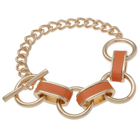 Leather Inlay Link Chain Bracelet