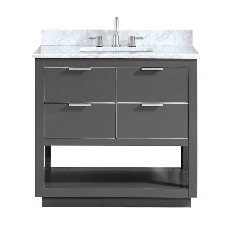 Avanity Allie 37 in. Vanity Combo in Twilight Gray with Silver Trim - Carrara White Marble Top