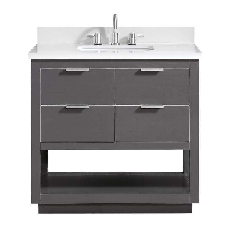 Avanity Allie 37 in. Vanity Combo in Twilight Gray with Silver Trim - White Quartz Top
