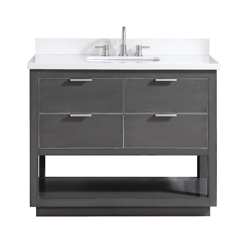 Avanity Allie 43 in. Vanity Combo in Twilight Gray with Silver Trim - White Quartz Top