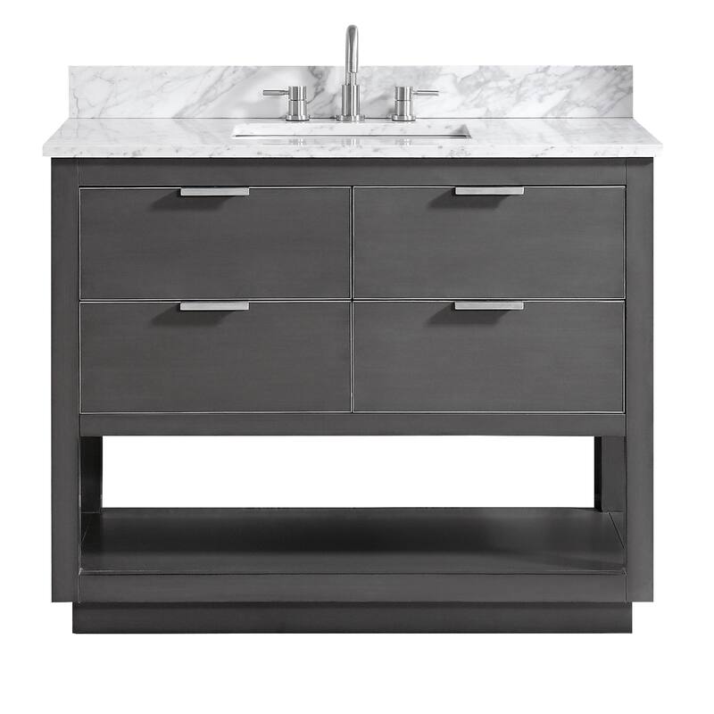 Avanity Allie 43 in. Vanity Combo in Twilight Gray with Silver Trim - Carrara White Marble Top