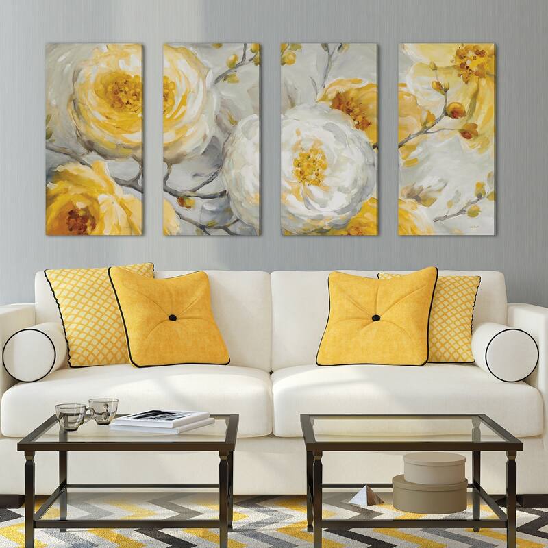 Lisa Audit 'Sunshine Set of 4' Floral Giclee Stretched Canvas Wall Art