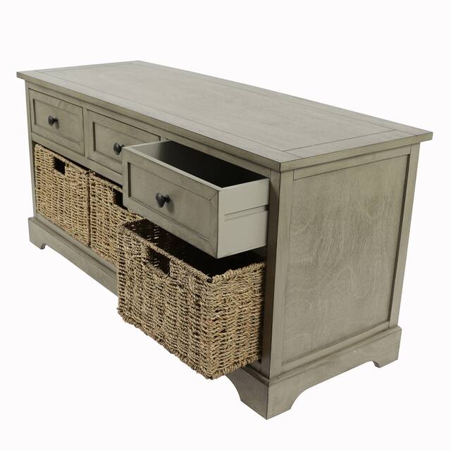 The Gray Barn Old Stone Bench with Woven Baskets