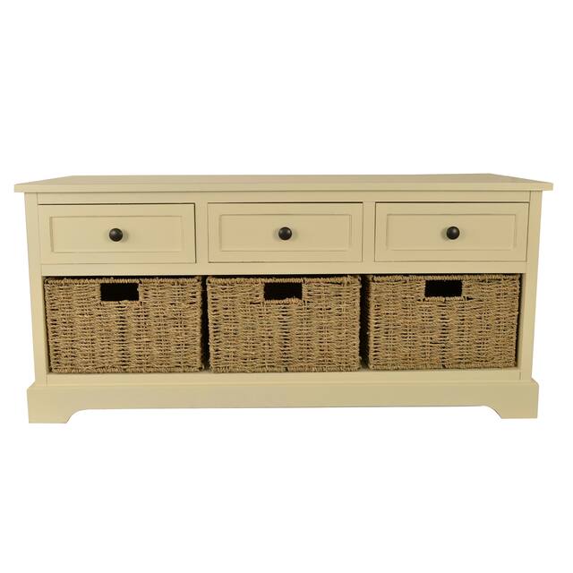 The Gray Barn Old Stone Bench with Woven Baskets - White
