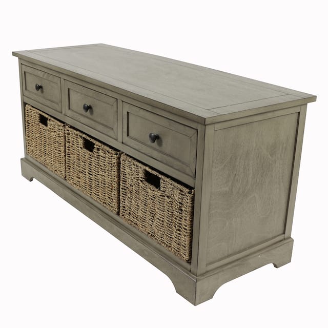 The Gray Barn Old Stone Bench with Woven Baskets