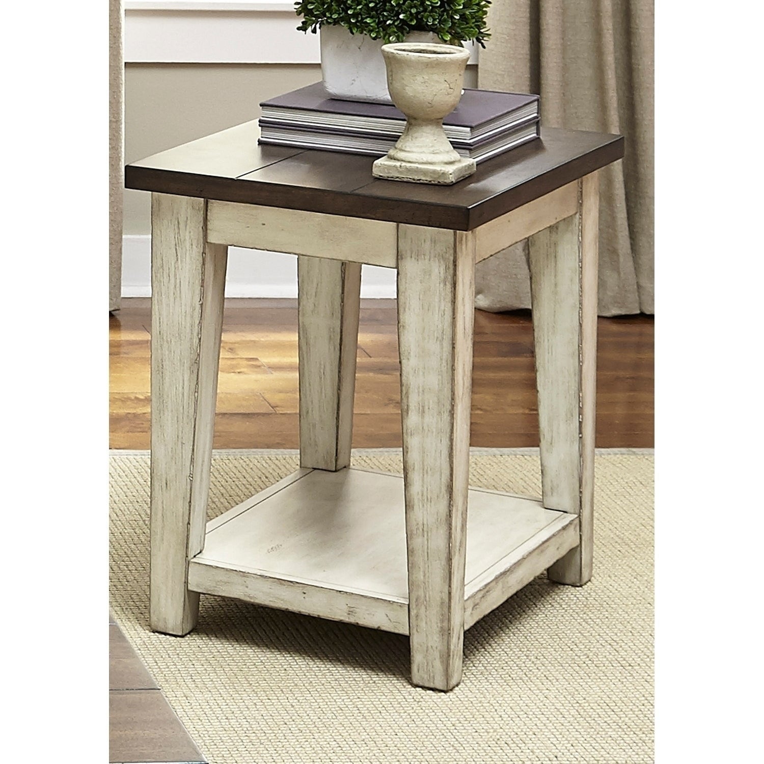 Side End Table Weathered Bark Off White Rustic Farmhouse Living