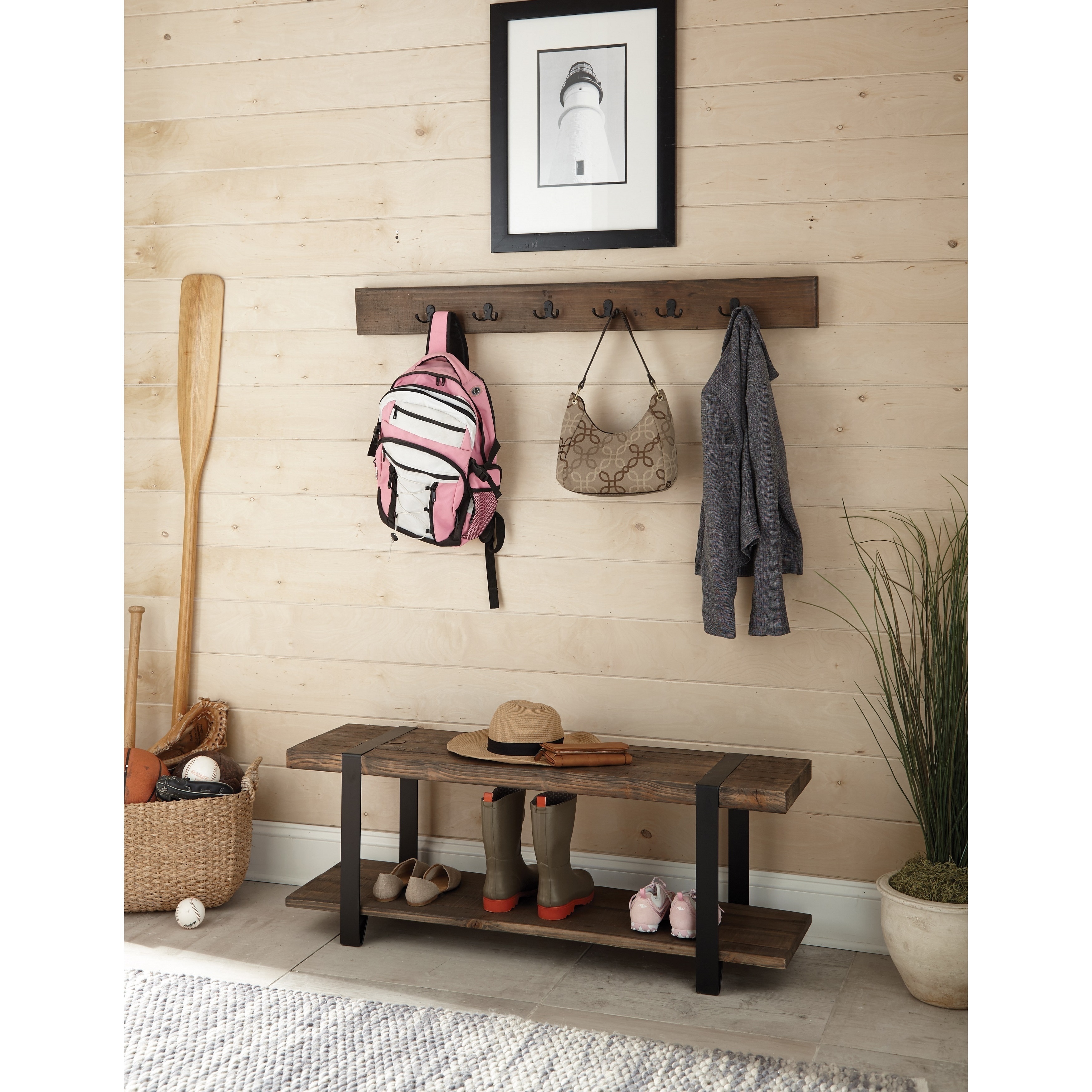 Ryegate Natural 48 Bench, Coat Hook Shelf Set - Industrial - Hall