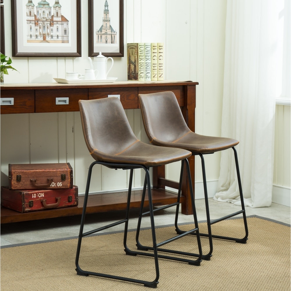 Carbon Loft Inyo Vintage Pu Leather Counter Height Stools Set Of 2 On Sale Overstock 20306592