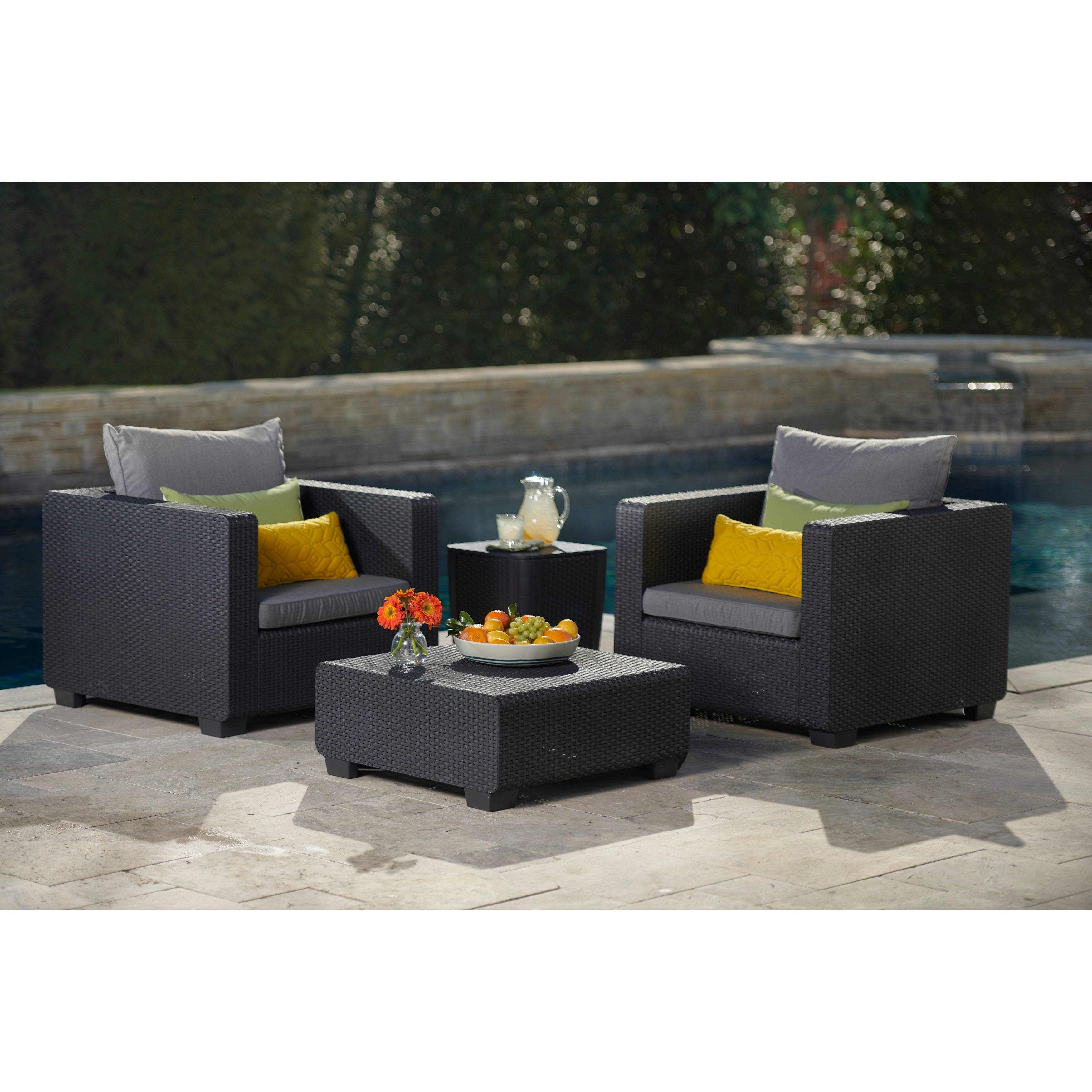 Modern Graphite Cool Grey Keter Salta All Weather Outdoor Patio Furniture Armchair With Sunbrella Cushions In A Resin Plastic Wicker Pattern Patio Furniture Accessories Patio Seating
