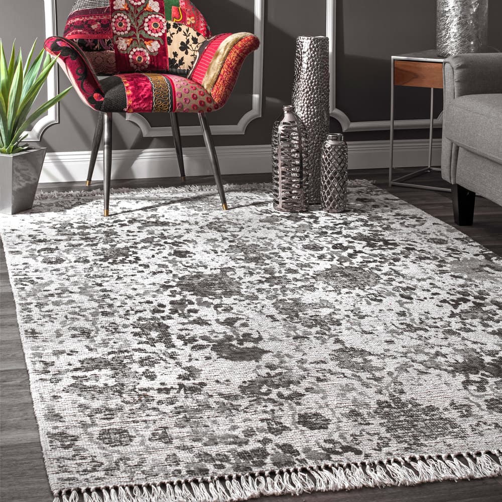 Nuloom Grey Flatweave Urban Dentelle Fringe Area Rug