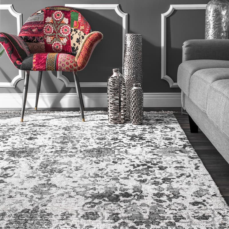 Nuloom Grey Flatweave Urban Dentelle Fringe Area Rug